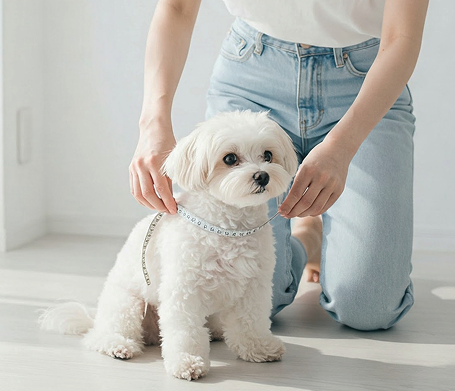 女性が白い子犬を抱いている写真